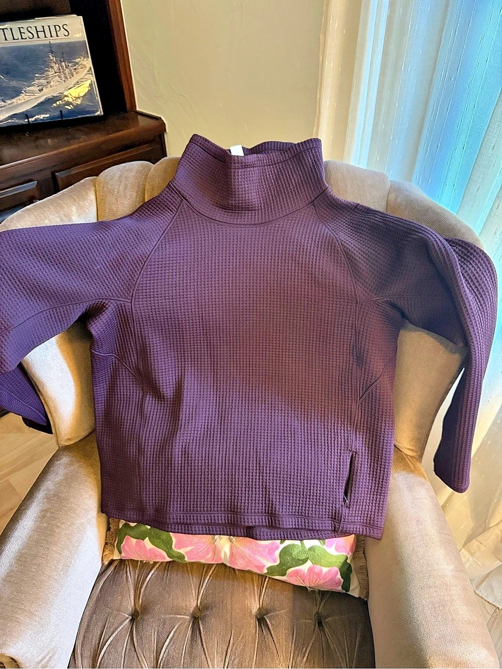 lululemon Waffle-Knit Funnel-Neck Long-Sleeve Shirt Purple Size 10